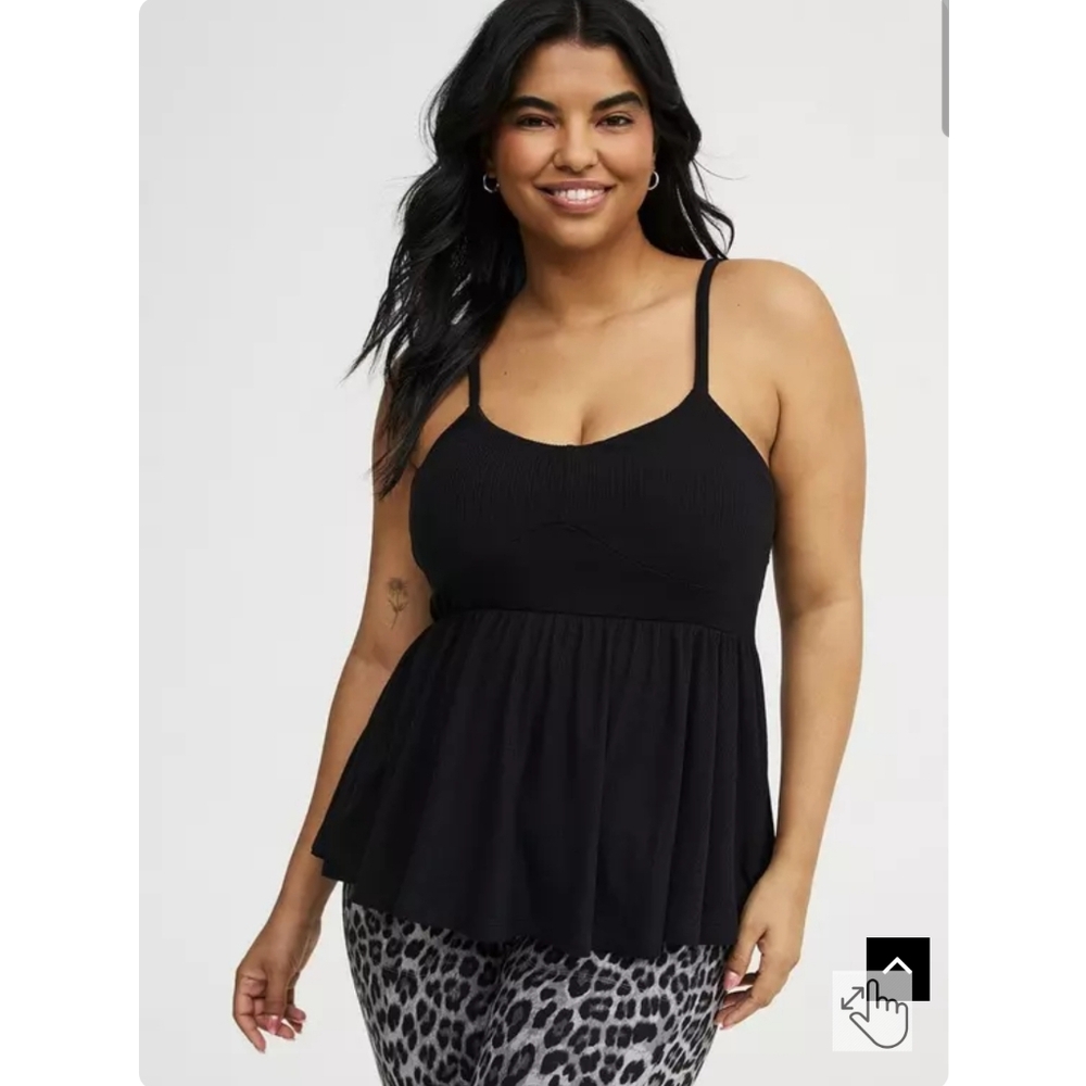 Torrid Smocked Crisscross Black Ribbed Babydoll Top Blouse 4